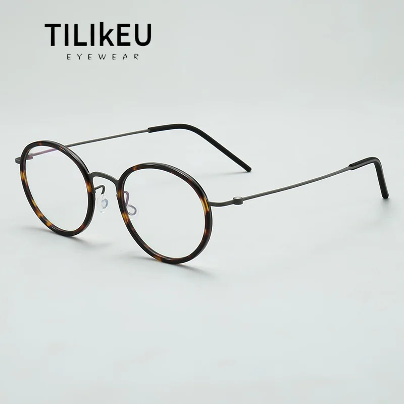 Denmark Brand Pure Titanium Small Round Frame Acetate Circle Rim Retro Glasses Eyewear Men Myopia Screwless Eyeglasses Frame
