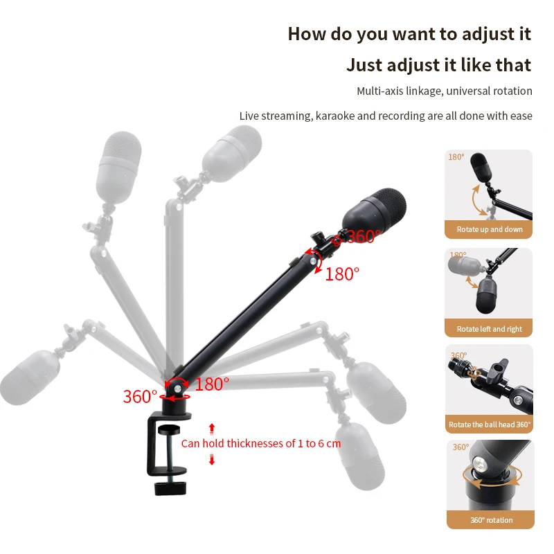 360° Rotatable Aluminum Mic Boom Arm Stand For Podcast Gaming Studio Microphone Holder Bulk Wholesale