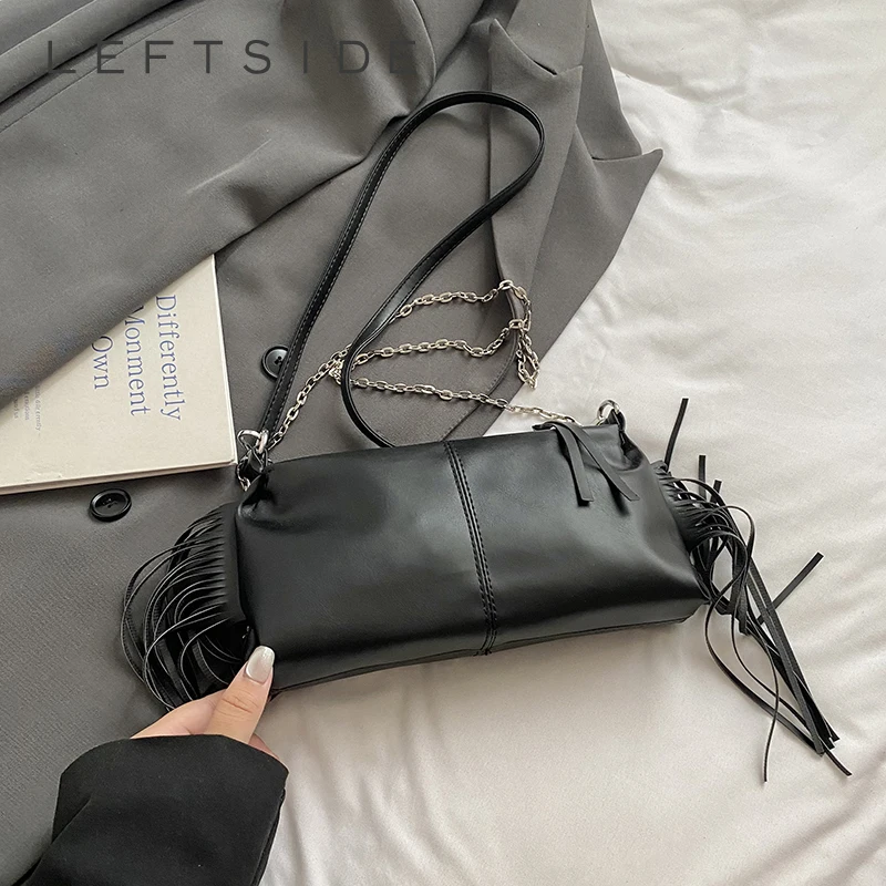 

LEFTSIDE Design Small PU Leather Shoulder Bags for Women 2025 New Luxury Tassels Crossbody Bag Females ​Handbags and Purses