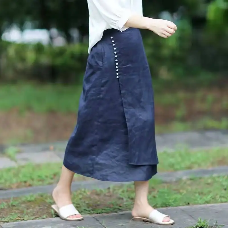 กระโปรงทรงเอไลน์สไตล์เรโทร ดีไซน์แฟชั่นเกาหลี ทรงเอ ไม่สมมาตร เอวกลาง ยาว สำหรับผู้หญิง