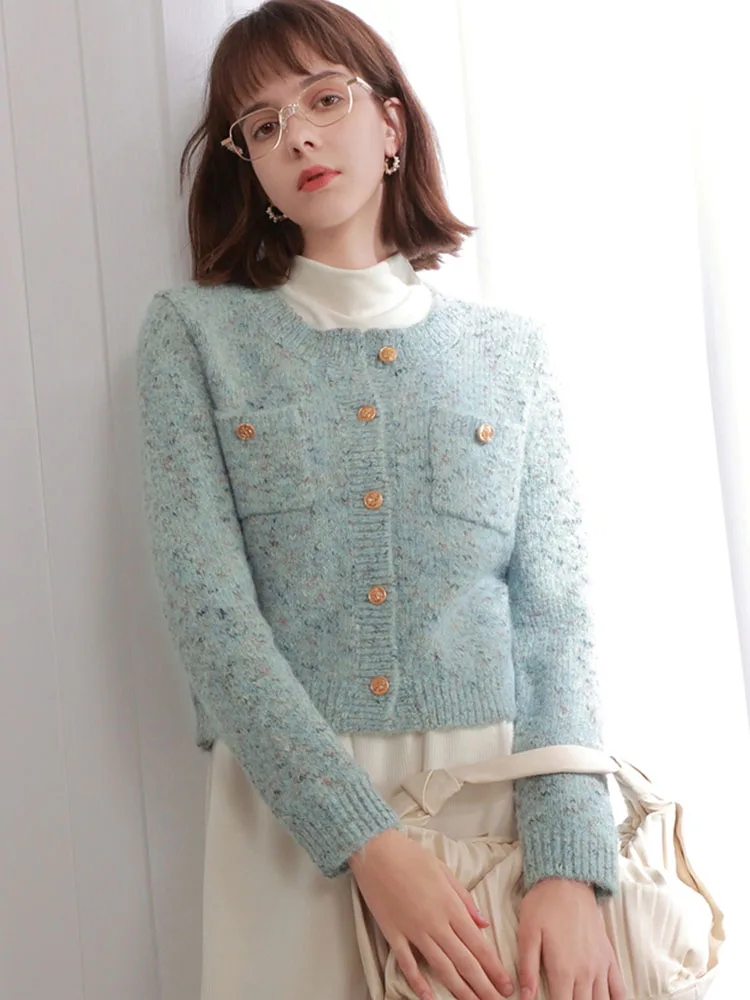 Zoki Women Sweet Cardigan Sweaters Vintage Long Sleeve Casual Korean Elegant Knitted Tops Coat Fall O Neck Design Lady Cardigan