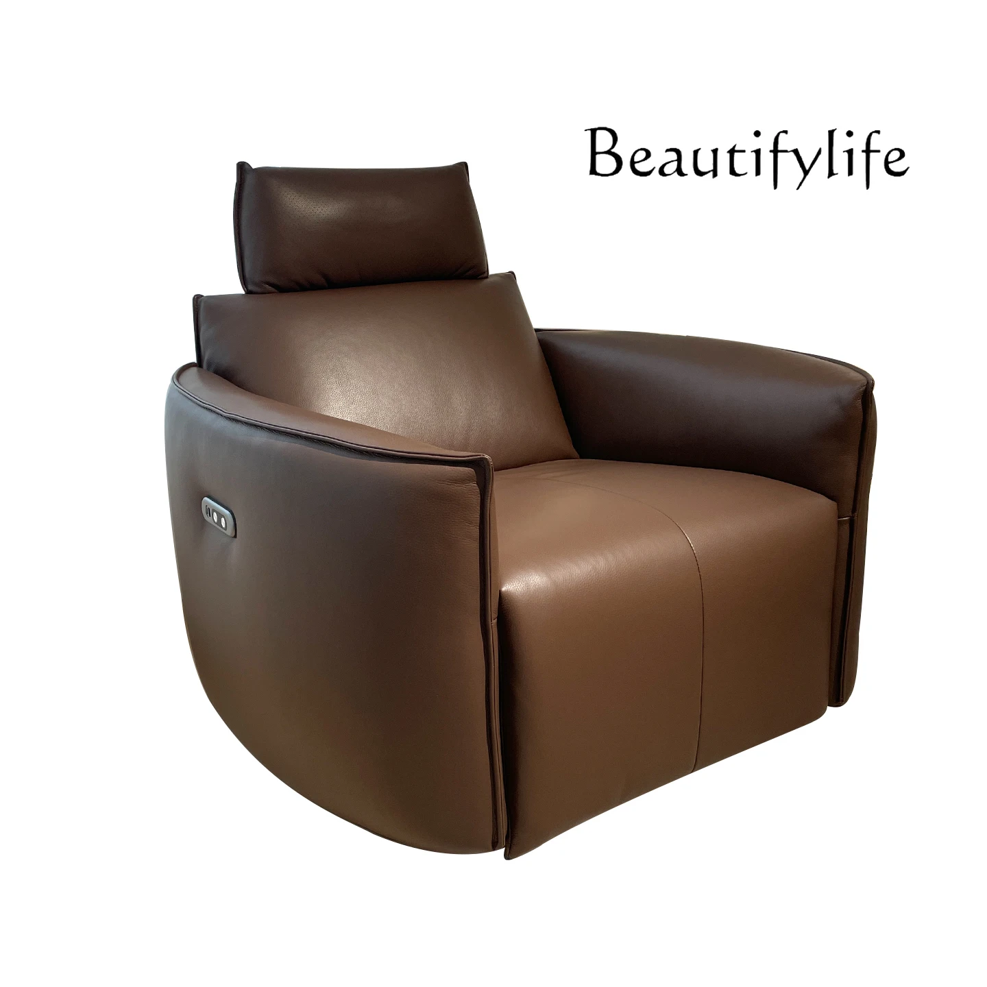 

Minimalist all-leather electric function single sofa, simple living room leisure rotating rocking chair designer