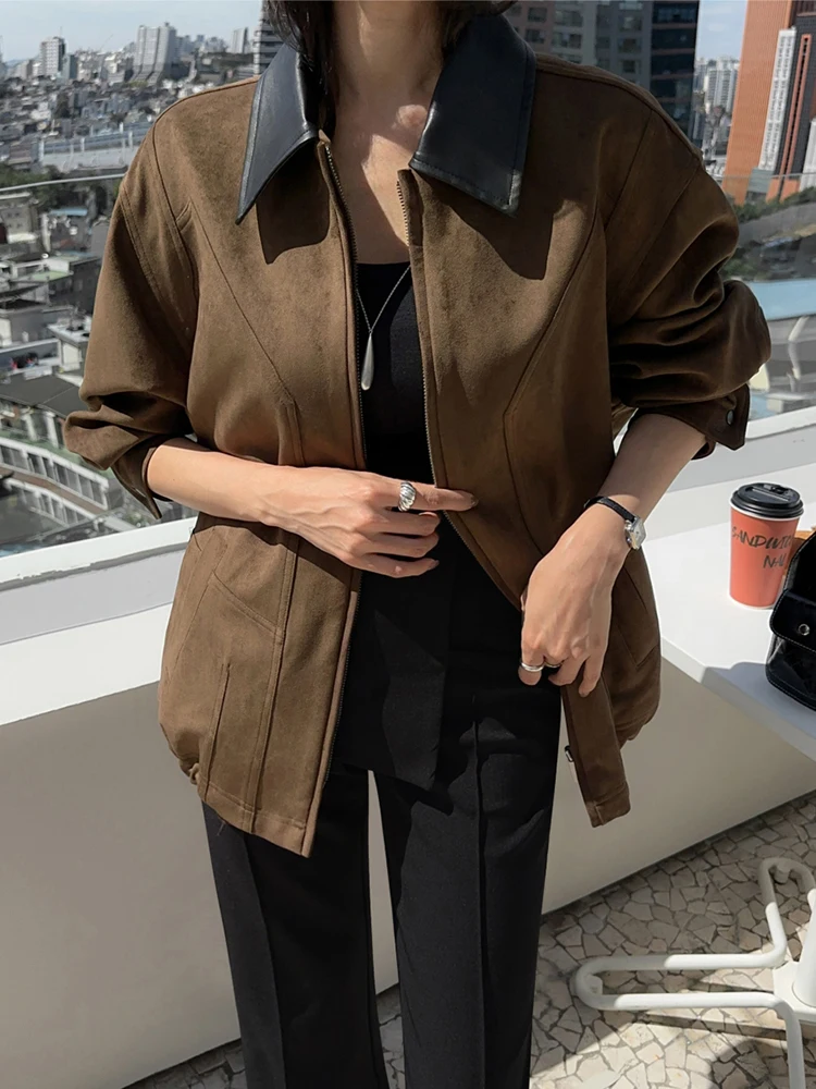 

Y2K Ретро куртка из оленьей кожи, бархатная лоскутная лацкан, корейская версия, модная универсальная верхняя одежда