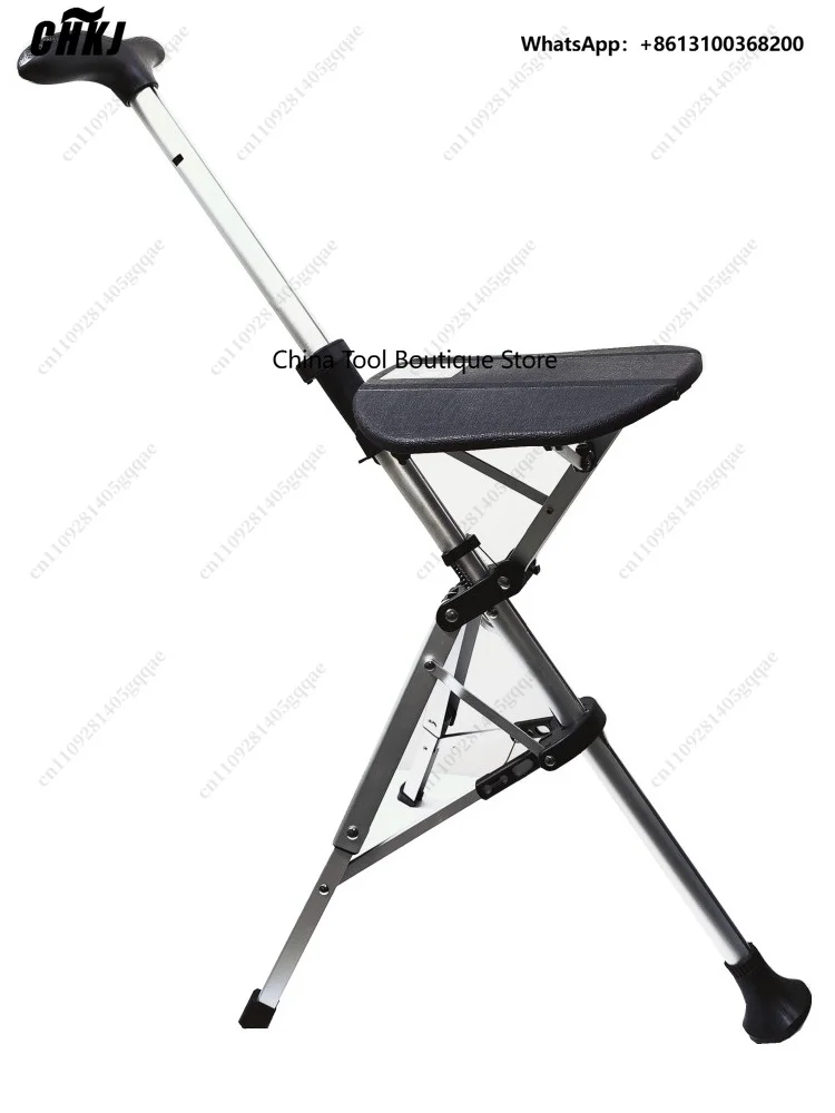 High Quality Aluminum Alloy Foldable Walking Cane Stick with Seat Adjustable Elderly Crutch Chair with Stool