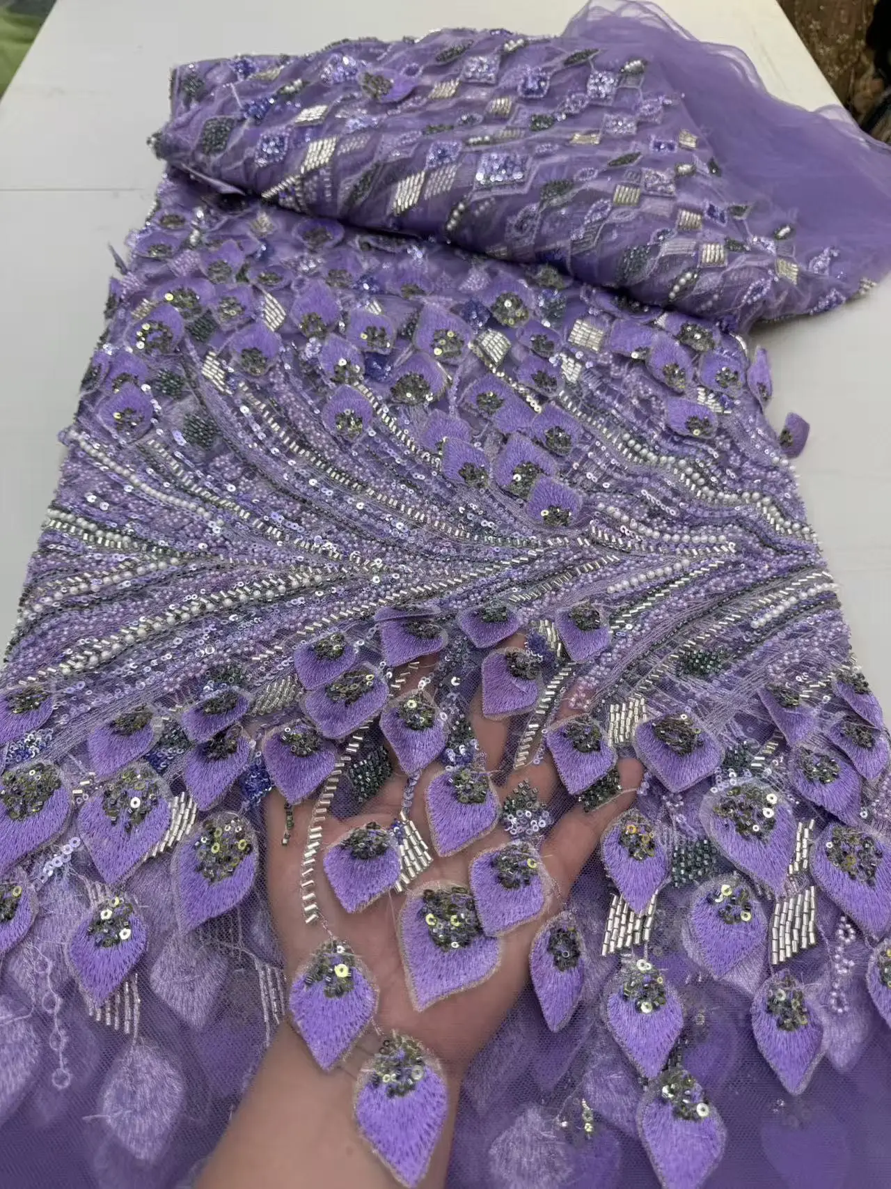 Luxury 3D Beads Lace African 2026 High Quality 5 Yards Handmade beads Sequins Fabric Nigeria For Evening Party Dress