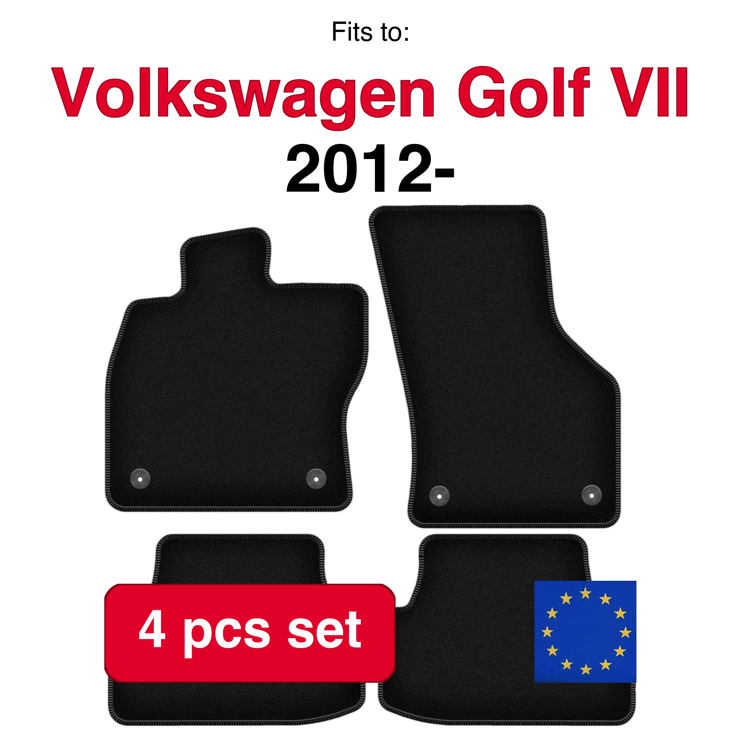 Image of Veloursteppich-Set für Volkswagen Golf VII Alltrack, Schrägheck, Kombi, Variant (ab 2012) – Schwarz (4 Stück) passgenaues Auto-Fußmatten-Set