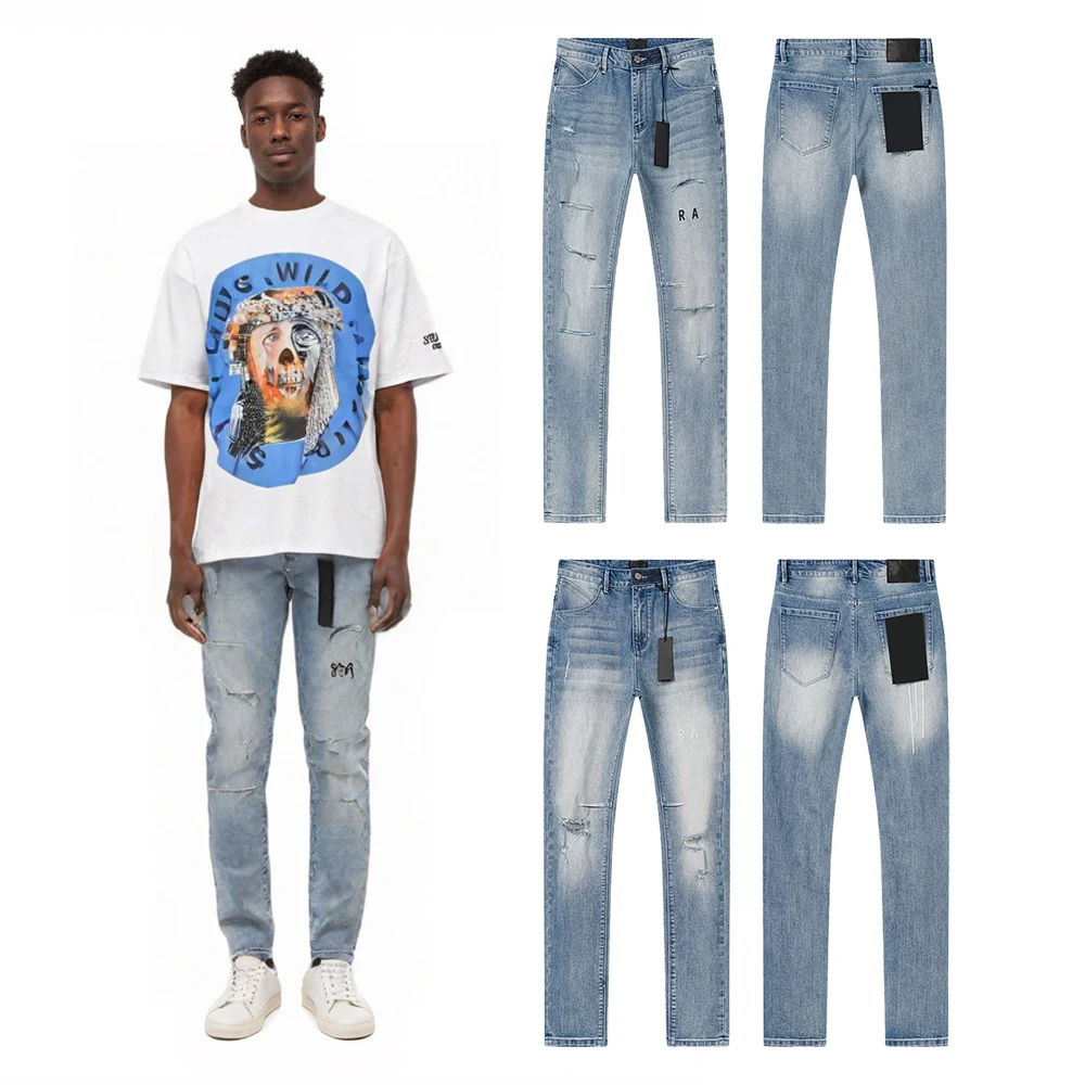

Уличная одежда, рваные облегающие джинсы с вышивкой, хлопковые повседневные узкие джинсы в стиле хип-хоп в уличном стиле в стиле ретро для мужчин