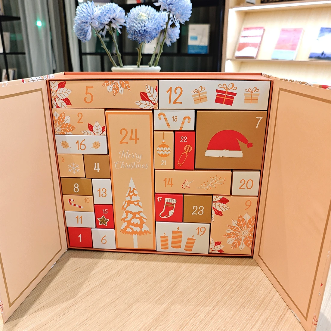 صندوق العد التنازلي لعيد الميلاد، زينة للعطلات الموسمية لمدة 24 يومًا، صندوق مجيء تقويم ورقي فارغ محمول، مناسب للاحتفالات الشتوية والرجال والنساء وطلاب الجامعات والمراهقين والكبار