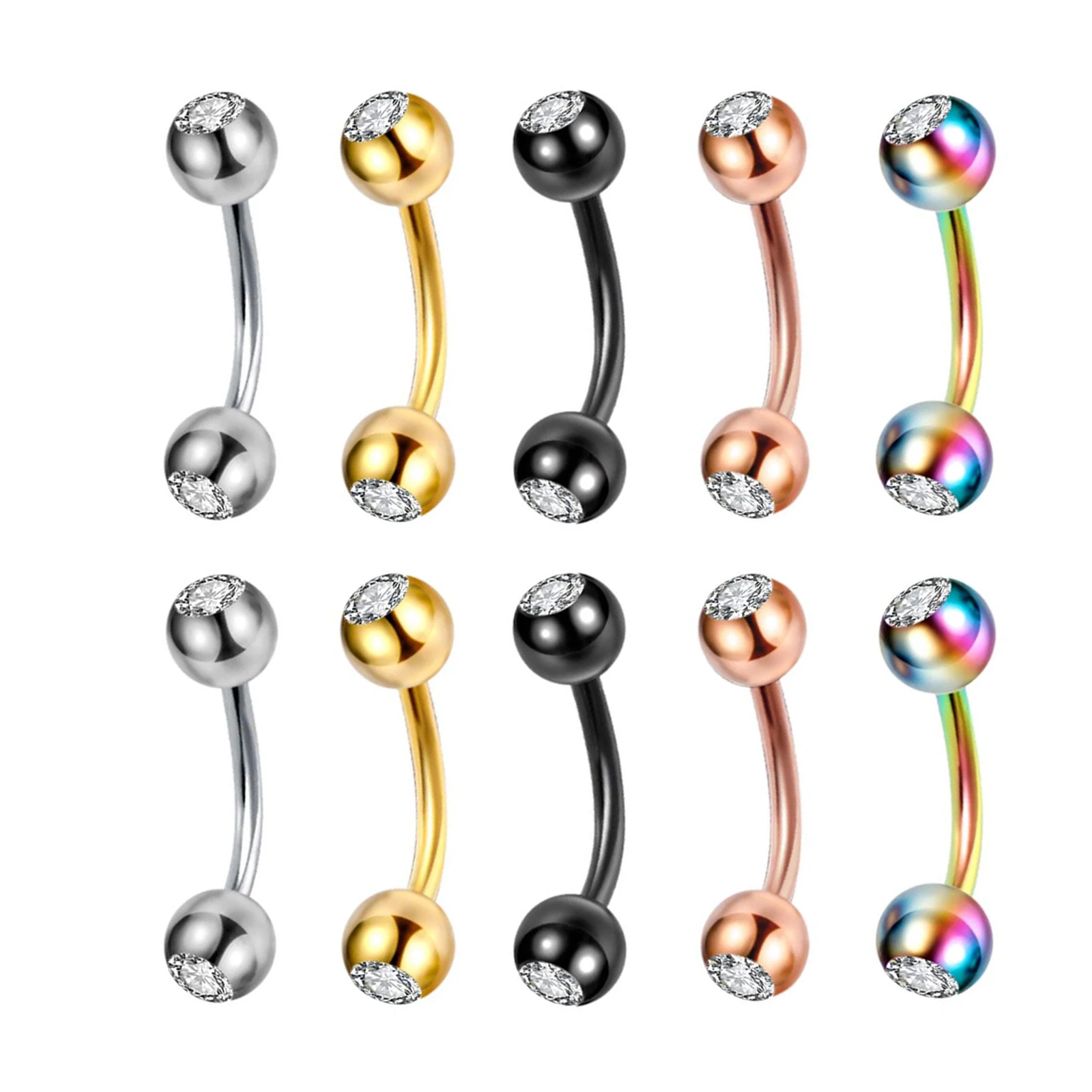 

10pcs/lot Stainless Steel CZ Crystal Curved Barbell Eyebrow Stud Ear Cartilage Ring Piercing Stud Piercing Jewelry