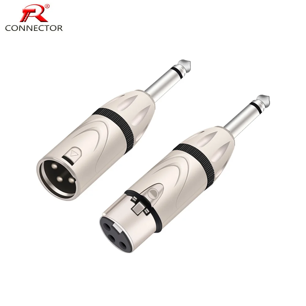 1szt 1/4 cala TS 6.35mm Mono Jack do 3Pins XLR Male/Female Plug Adapter Converter Audio Connector Microphone Mixer Nickel Contact