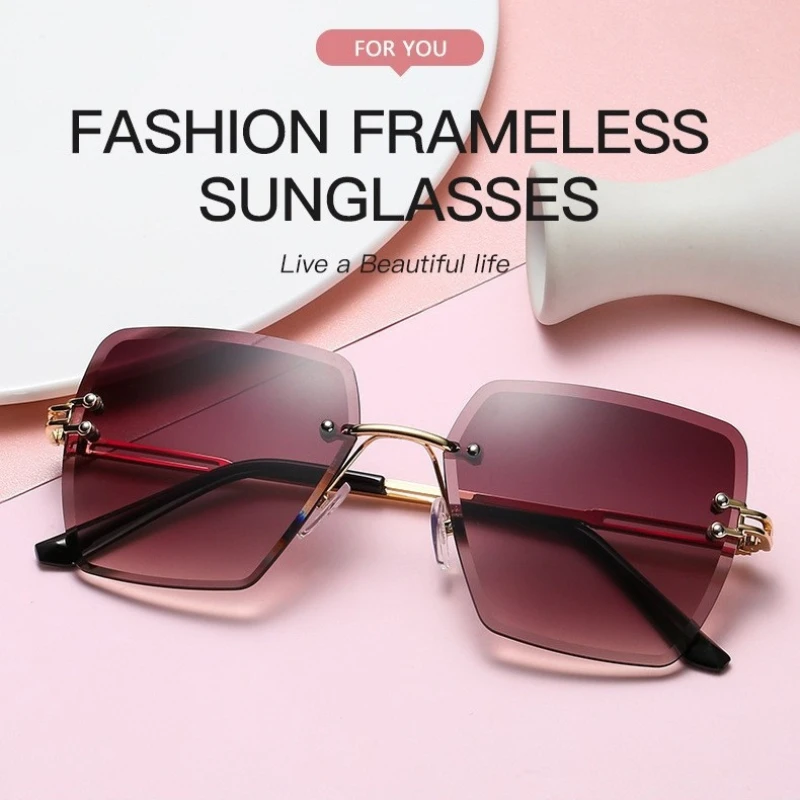 

Luxury Square Colorful Frameless Sunglasses for Women Fashionable Metal Polygonal Sunglasses Sunscreen and Shading Sunglasses