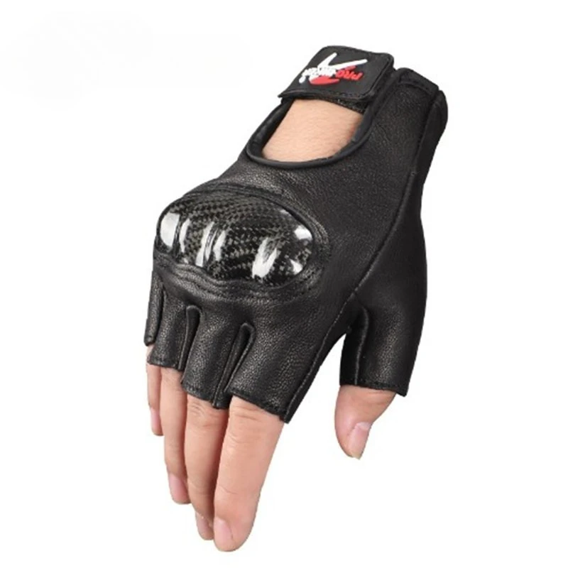 Leather Carbon Fiber Half Finger Gloves Breathable for All Seasons Summer Motorcycle Racing Anti Slip Exposed Finger Gloves