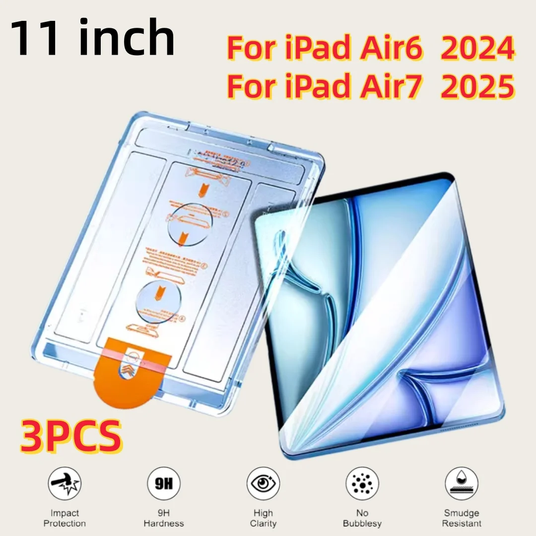 

3PCS Tempered Glass Screen Protector Kit for 2024 iPad Air6-M2 2025 Air7-M3 11inch Auto Dust Removal Easy Install for Tablet