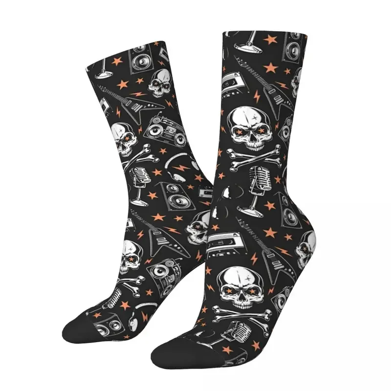 

Y2K Skulls Grunge Happy Men'S Socks Retro Rock And Roll Music Harajuku Casual Crew Sock Gift Pattern Printed