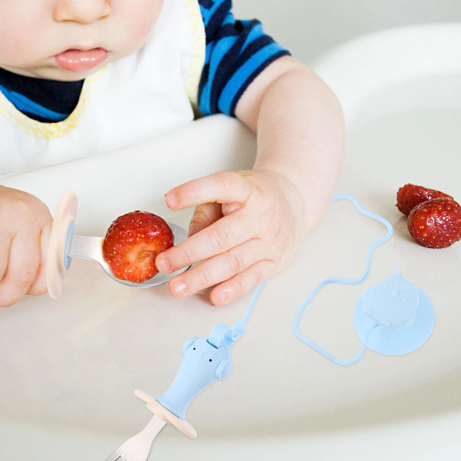 

1 Pair Baby Utensils Holder Strap Silicone Suction Cup For Spoon Fork Highchair Accessories Reusable Practical Use