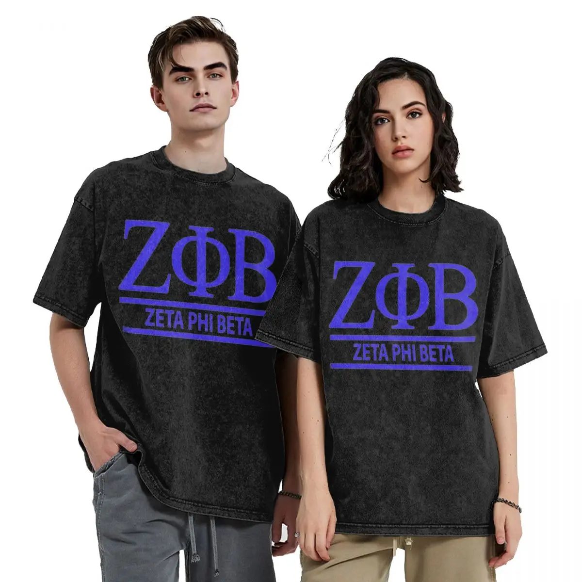 Zeta Phi Beta Greek Letter 1920 ZOB Washed T Shirts Vintage Short Sleeve Hip Hop T-Shirt Streetwear Tops Tees for Men Women