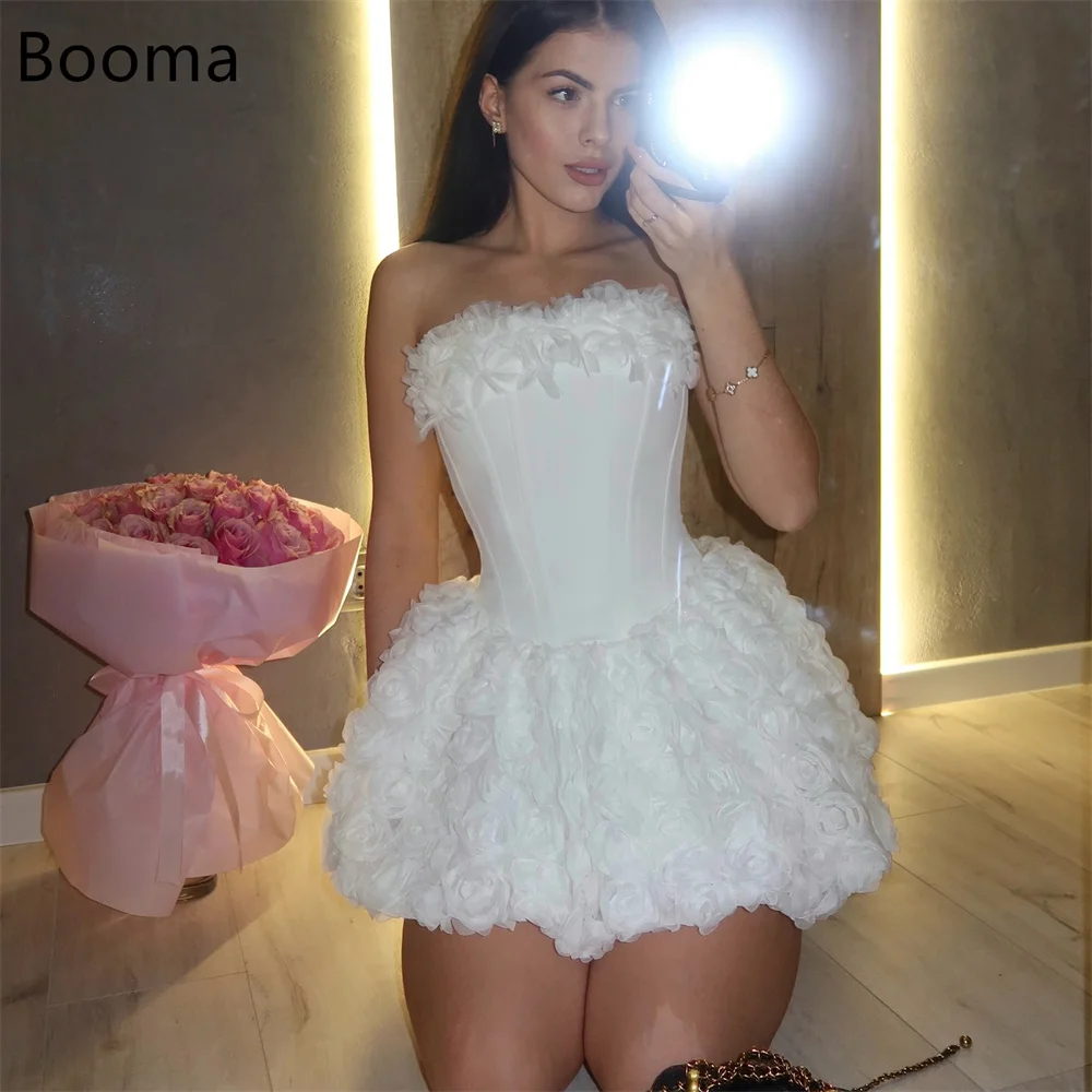 Booma A-Line sin tirantes flores Mini vestidos de novia elegantes sin mangas vestido de novia Simple hecho a medida 2025