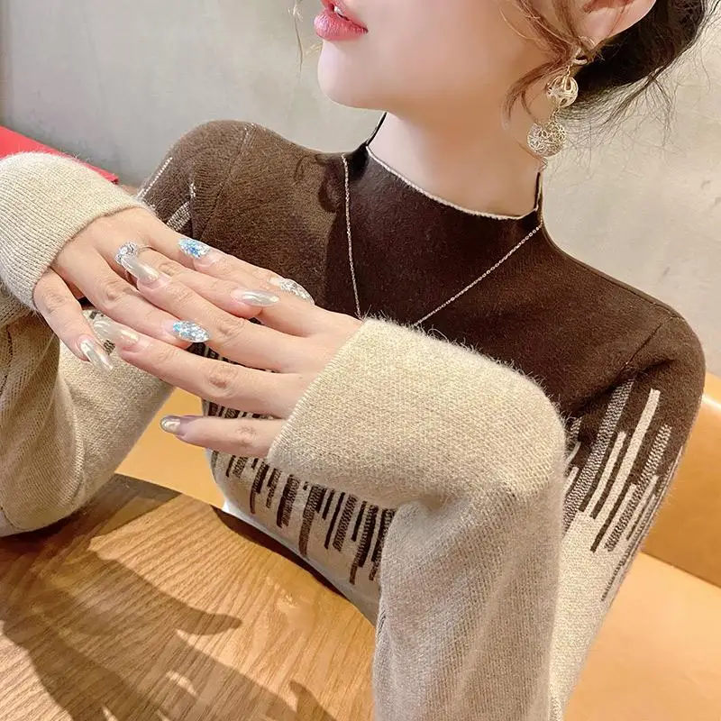 Temperament Office Lady Pullovers Elegant Slim Women\'s Clothing 2023 Casual Winter Thin Knitting O-neck Long Sleeve Pullovers