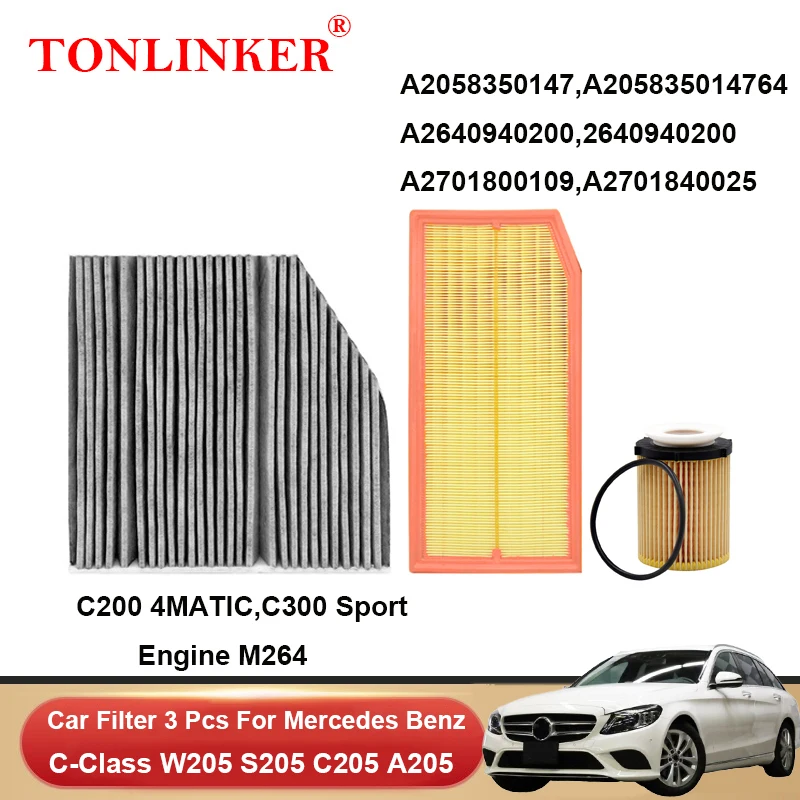 TONLINKER Cabin Air Filter Oil Filter For Mercedes Benz C Class W205 S205 C180 C200 C250 C250d C300 C350e C450 C43 C63AMG Set