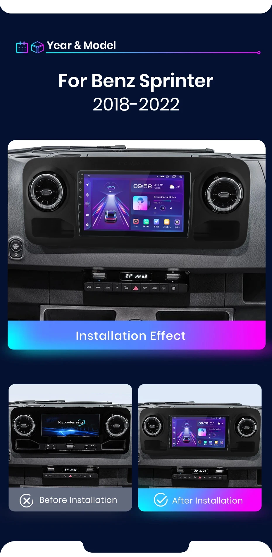 Junsun carplay android auto autoradio für mercedes-benz sprinter 2006-2018 gps intelligente systeme tereo multimedia autoradio – Detail 3