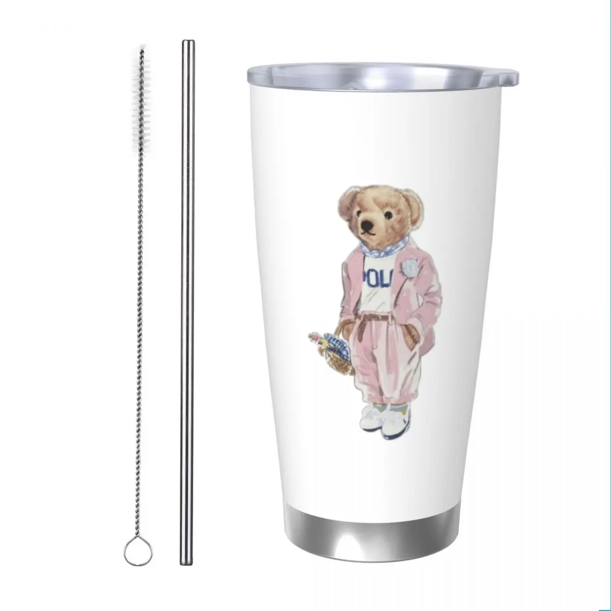 Ralph Bear 20oz Stainless Steel Car Mug Straw Thermal Iced Travel Cup Vacuum Insulated Coffee Hot Cup