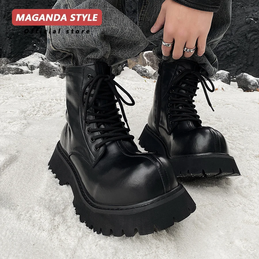 

Высокие красивые короткие ботинки для мужчин, кожаная мотоциклетная рабочая обувь с боковой молнией, удобная кожаная обувь увеличенной высоты 5 см