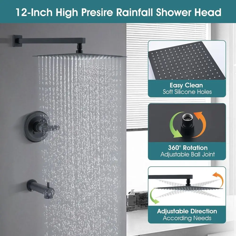 طقم حواف الدش البديلة من سلسلة Delta 1300/1400 مع 12 رأس مطر أسود غير لامع - بدون صمام #4