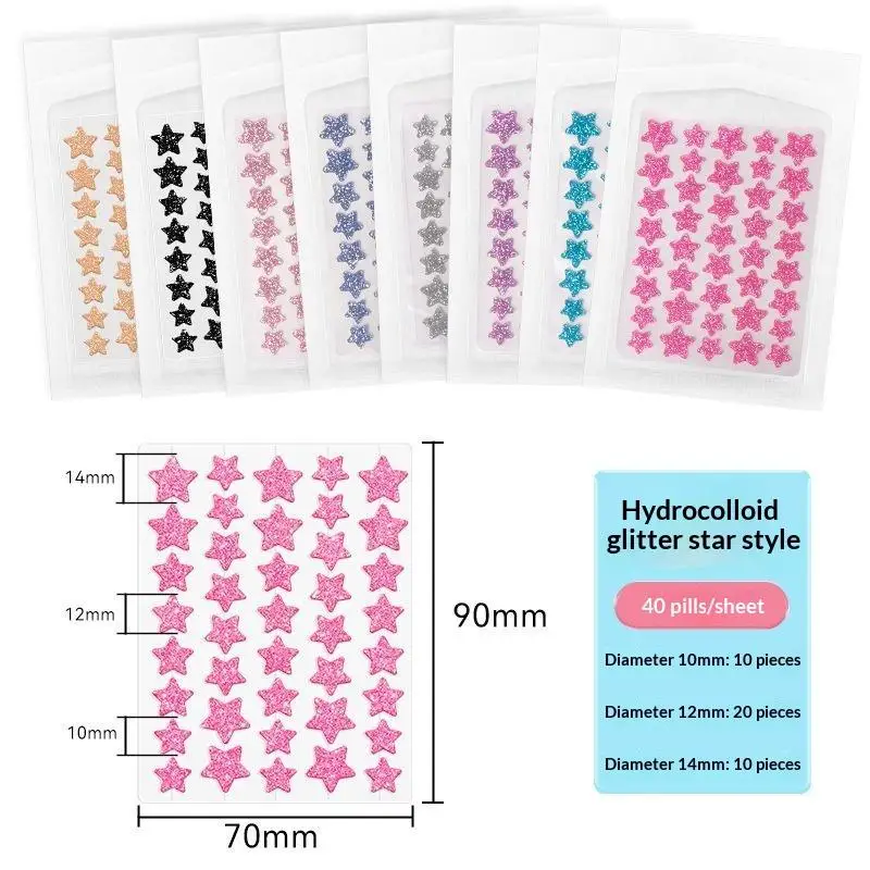 24/40/51/52 Patches Colorful Star Shaped Hydrocolloid  Patches Fast Absorption For Daily Skincare
