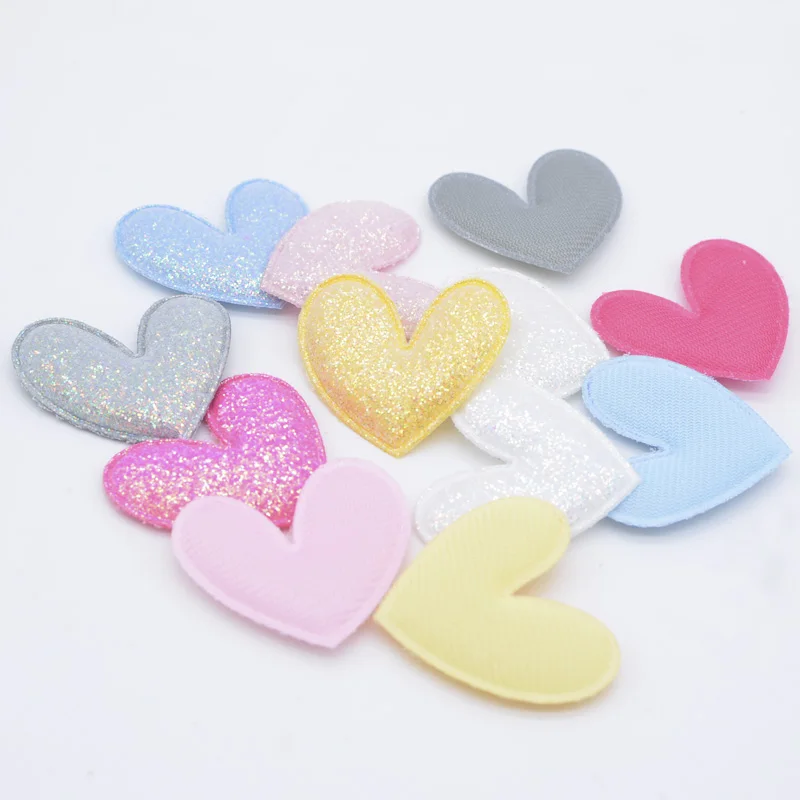 12Pcs Glitter Fabric Padded Heart Applique for DIY Headwear Hair Clips Headbands Decor Baby Hats Clothes Accessoies Patches