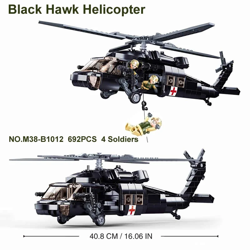 

692 PCS WW2 New Military Army Weapon Black Hawk Helicopter Fighter Building Blocks Creative Soldier Bricks Toys For Kid Boy Gift