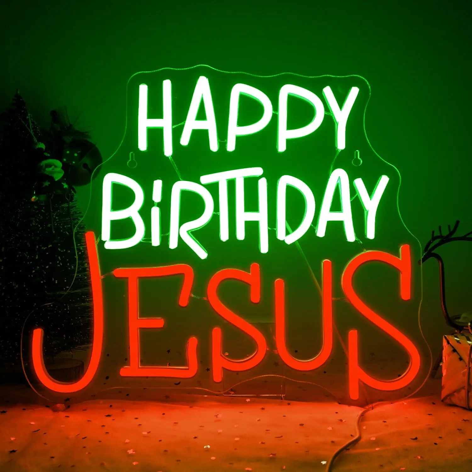 Happy Birthday Jesus Neon Sign Christmas Neon Light USB Dimmable LED Light for Inspirational Christian Home Decorations Gift