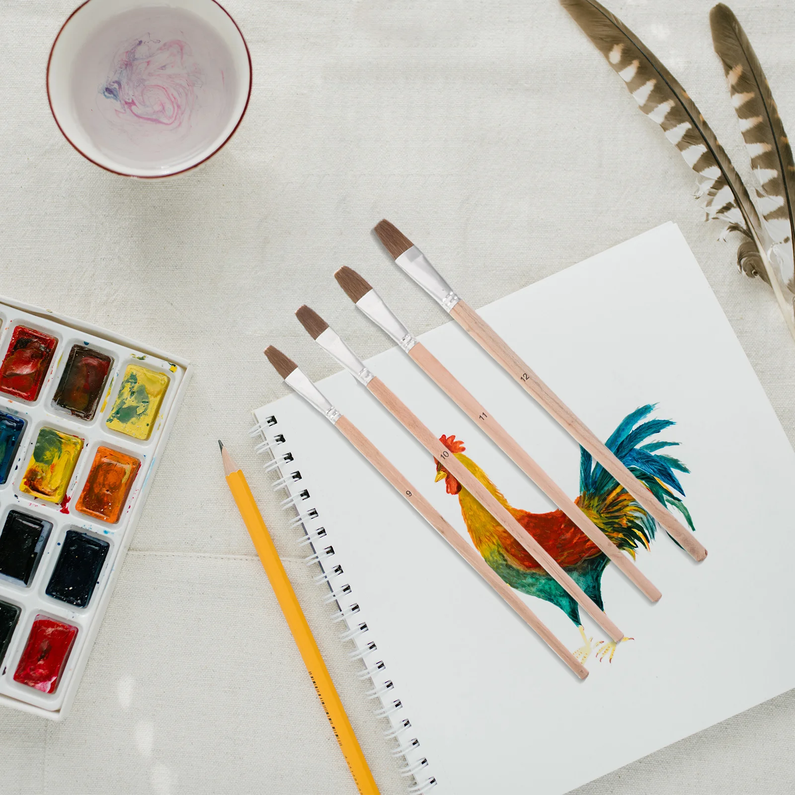 

12pcs Watercolor Paint Brush Set Natural Wood Handle Flat Tip Artists Brushes For Canvas Art Supply Detailing Painting Tools