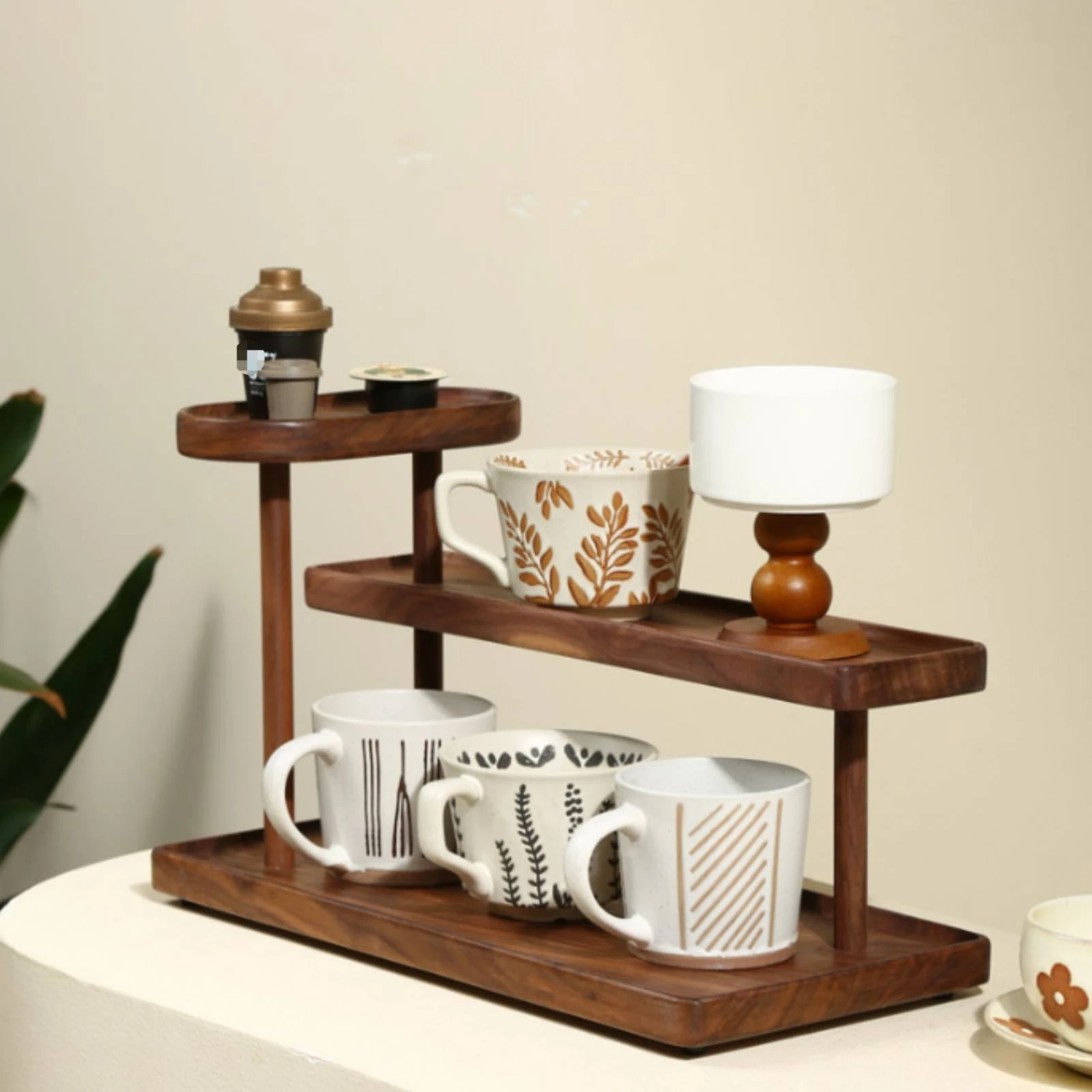 3-Tier Desktop Shelf Freestanding Stepped Display Shelf Wooden Desk Organizer Versatile Desk Display Rack Multipurpose