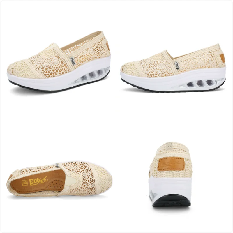 2022 Summer New Women Platform Shoes Woman Vulcanize Shoes Low-cut Lace Fretwork Heels Non-slip Breathable Luxury Brand Design