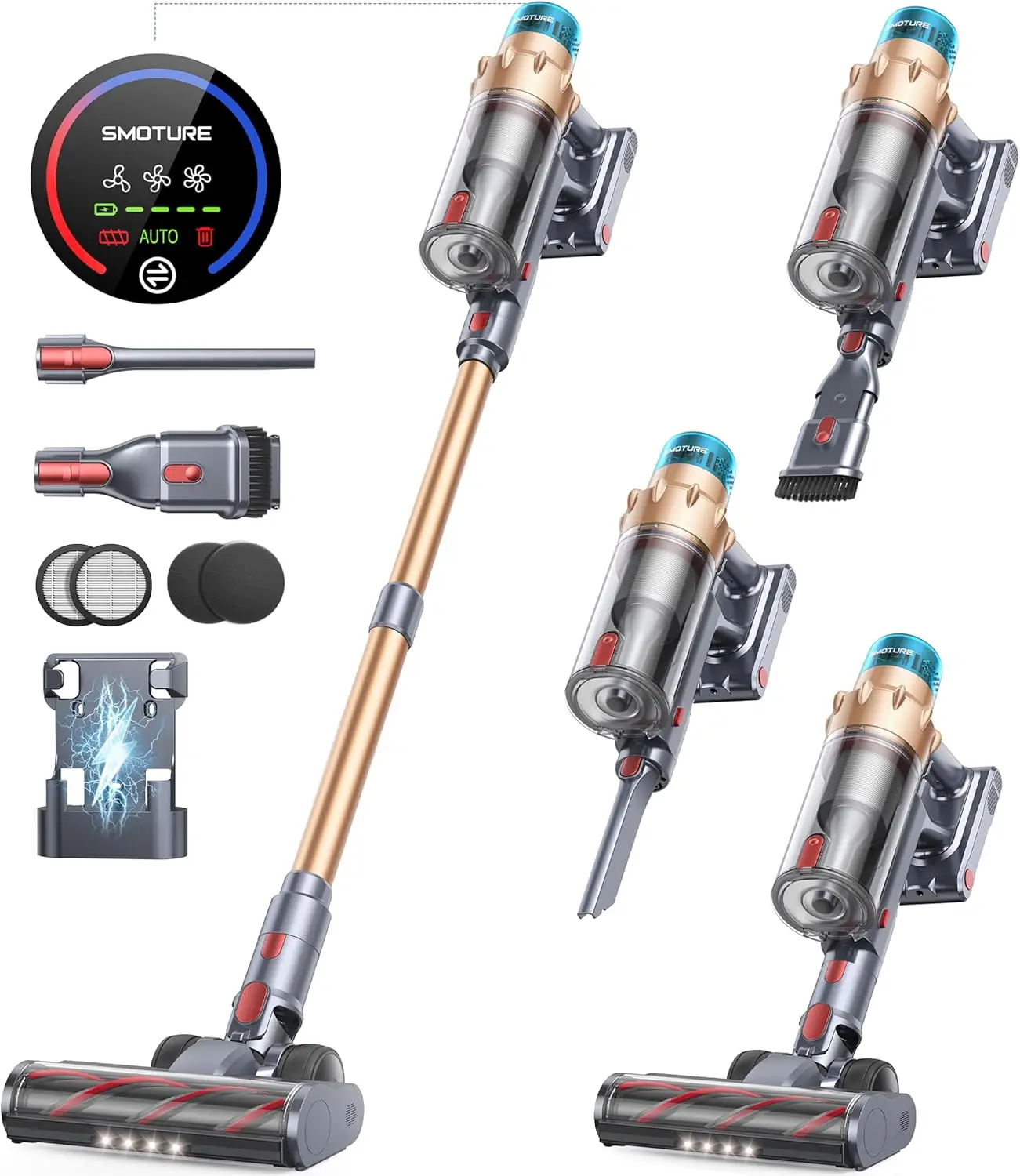 

Powerful Cordless Vacuum Cleaner, 600W Motor, 65 Min Runtime, Self-Standing Design for Home Use
