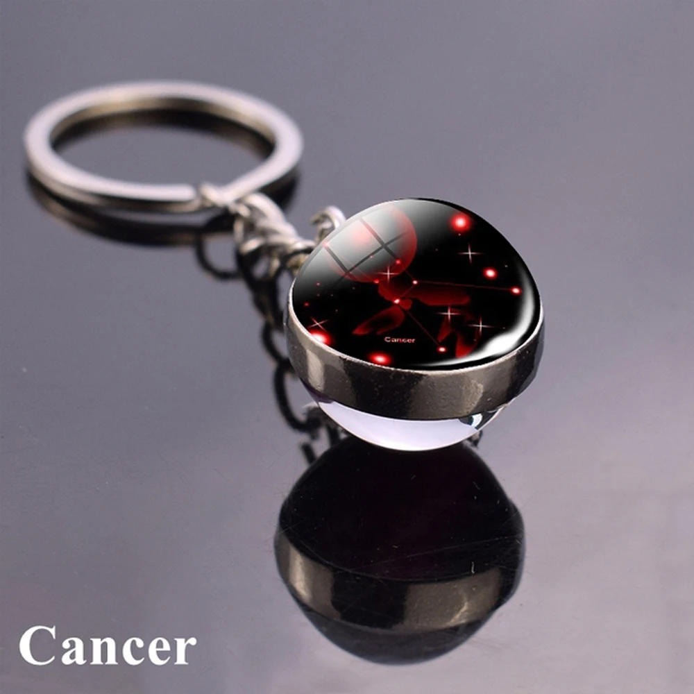 Men Women Key Chain Holder Scorpio Pendant Jewelry Glass Ball 12 Constellation Zodiac Keychain Key Rings Keychain