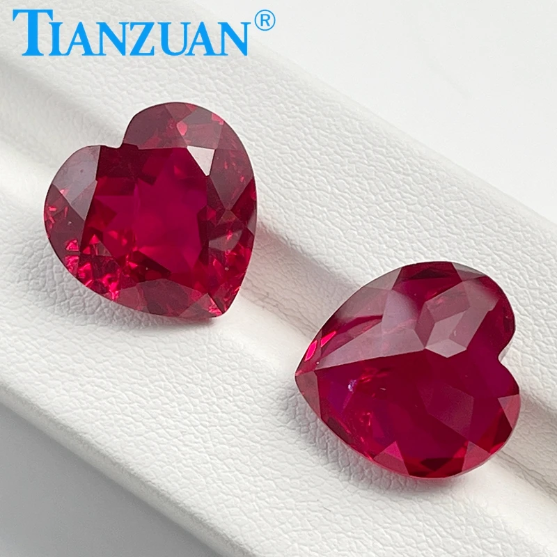 Lab Grown Ruby Heart Shape Natural Cut 5# Red Color Artificial Ruby Stone with Inculsions Loose Stone for Jewelry Making