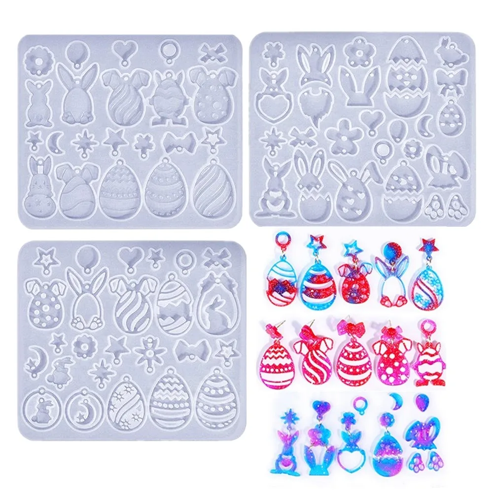 SNASAN Silicone Mold For Easter Egg with Hollowed-Out Bunny, DIY Earrings and Pendant Making Craft Supplies - view 2