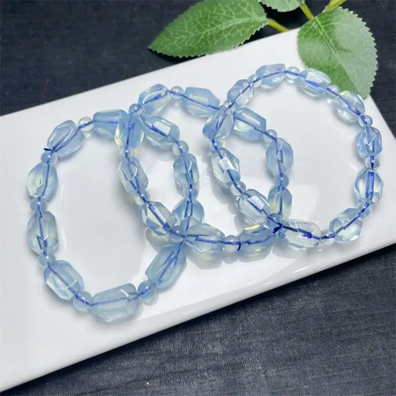 Natural Aquamarine Freeform Bracelet Fortune Energy Mineral String Woman Amulet Jewelry Healing Gift 1PCS 10-14MM