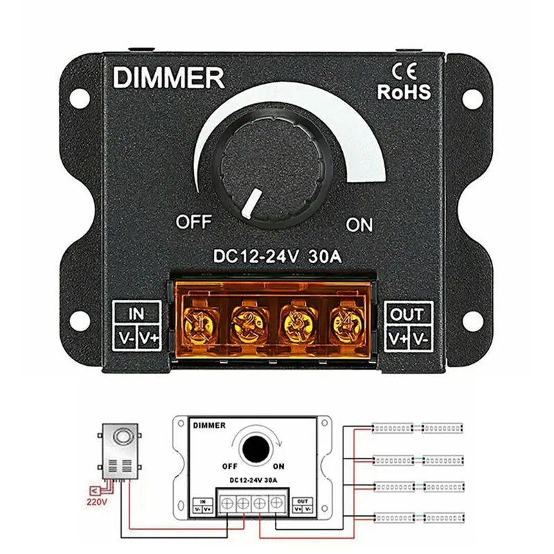 HLZS-2X LED Light Adjuster DC 12-24V 30A/No Strobe With Knob Switch LED Light Bar Brightness Adjuster Dimmer