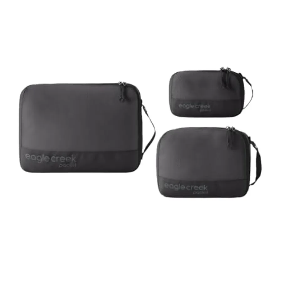 

Packing cubes for travel luggage organization, nylon fabric, black, ultra-lightweight with water-resistant coating, mesh window