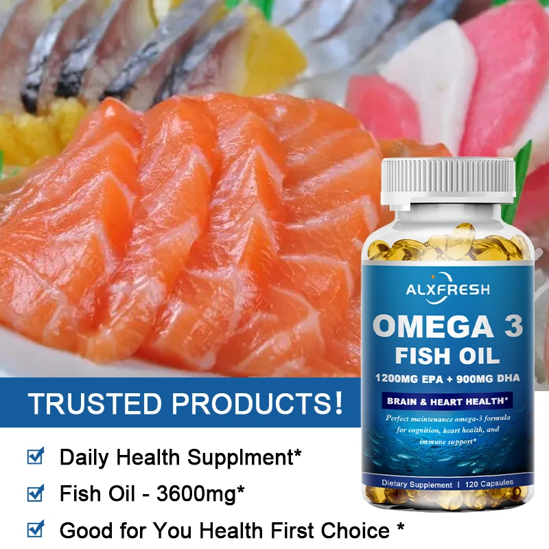 Alxfresh Omega 3 Fish Oil –3600mg High EPA 1300mg DHA 900mg–120/60 Capsule Dietery Supplement Health Support Non-GMO Gluten Free