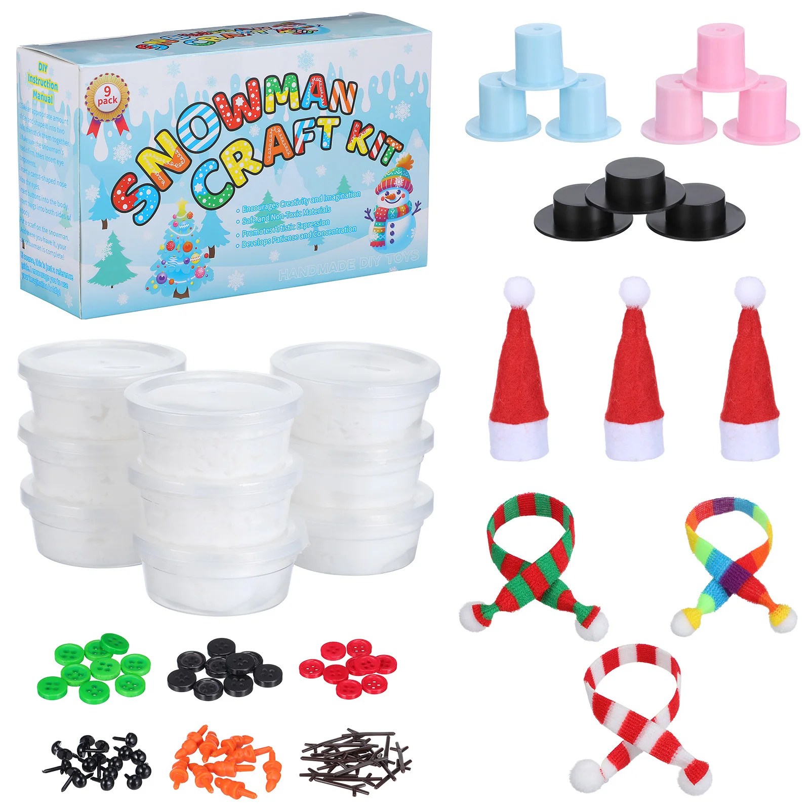 96-delige sneeuwpopknutselset voor kinderen: klei Bouw je eigen kerstactiviteitenset voor binnen Polymeer Klei Vakantieknutselsets Kerstmis