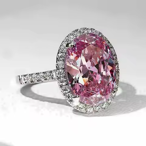 Huitan Pink Cubic Zirconia Rings for Women Engagement Wedding Luxury Accessory Sparkling Silver Color Female Ring Trendy Jewelry