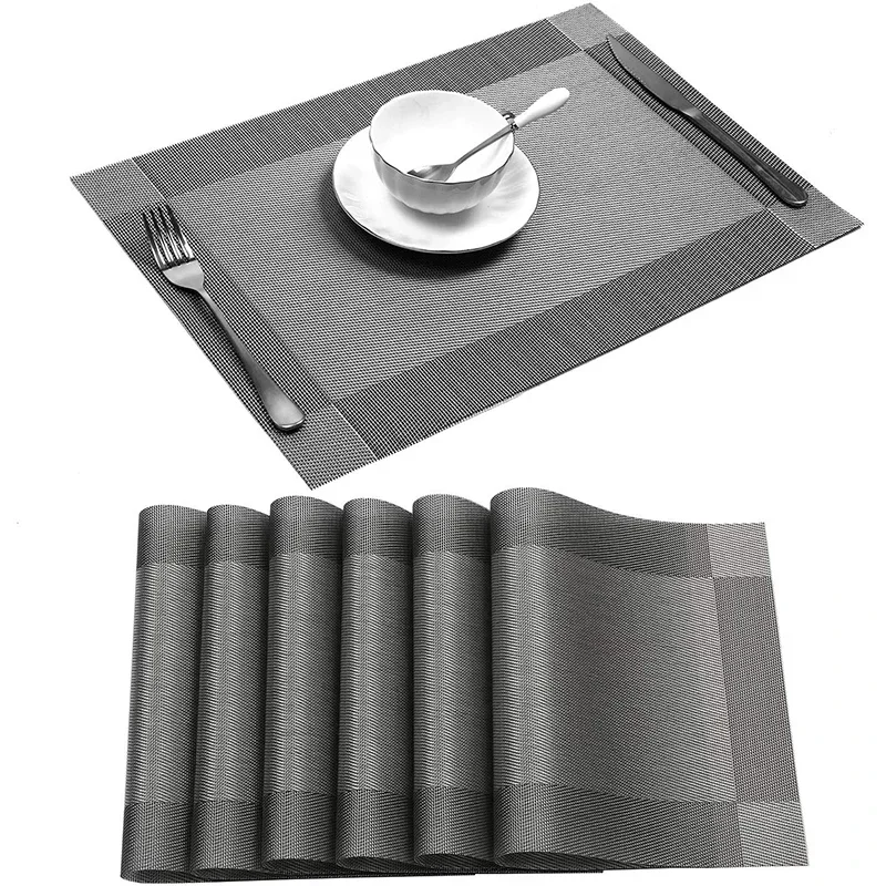 6/4pcs Gold Placemat Washable PVC Dining Table Set Weave Mats Diagonal Frame Teslin Cloth Disc Bowl Coaster Non-slip Pad