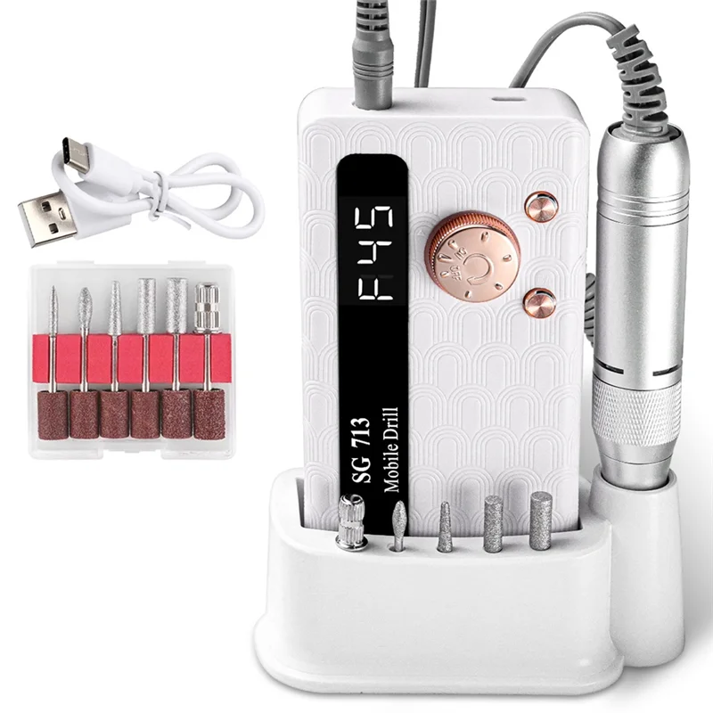 

A55X-High-Speed Cordless Nail Drill Rechargeable Professional Nail Tool Suitable For Home Use White