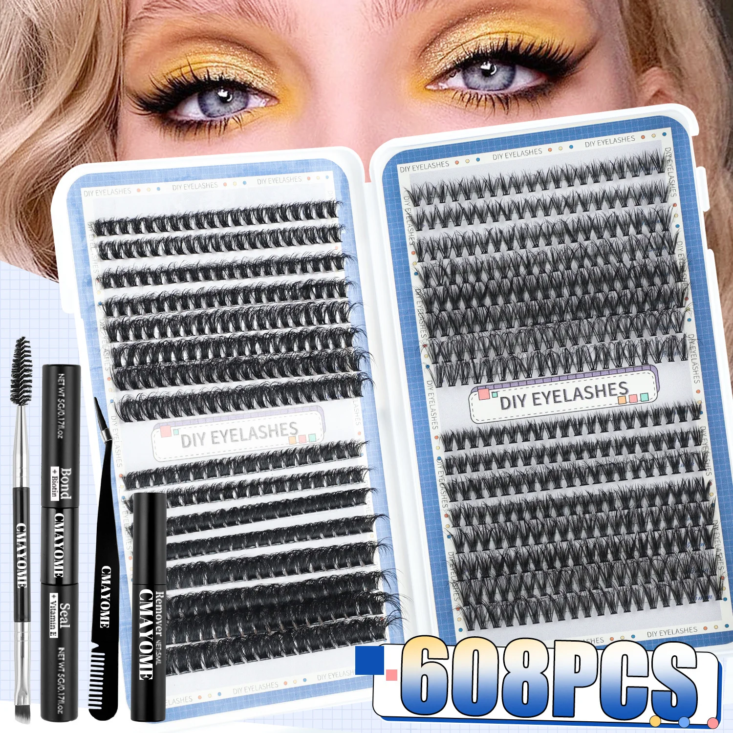 608 Clusters 30 40 60 80D DIY Eyelashes Large Capacity Fake Eyelashes Kit for Beginner Soft Thick Lifelike Individual  Lash Kit