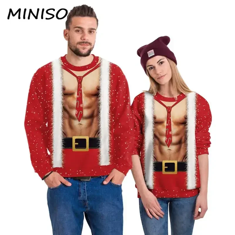 

Muscle Christmas Printed Sweatshirt for Men Santa Claus Cosplay Costume Pullover Abdominal Graphic Hoodie Novelty Couple Clothes