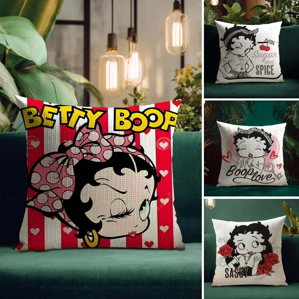 Cartoon B-Betty Boop Cushion Cover Natural Linen Pillow Case Double-Sided Print Decorative Sofa Pillowcase Home Decor Gift