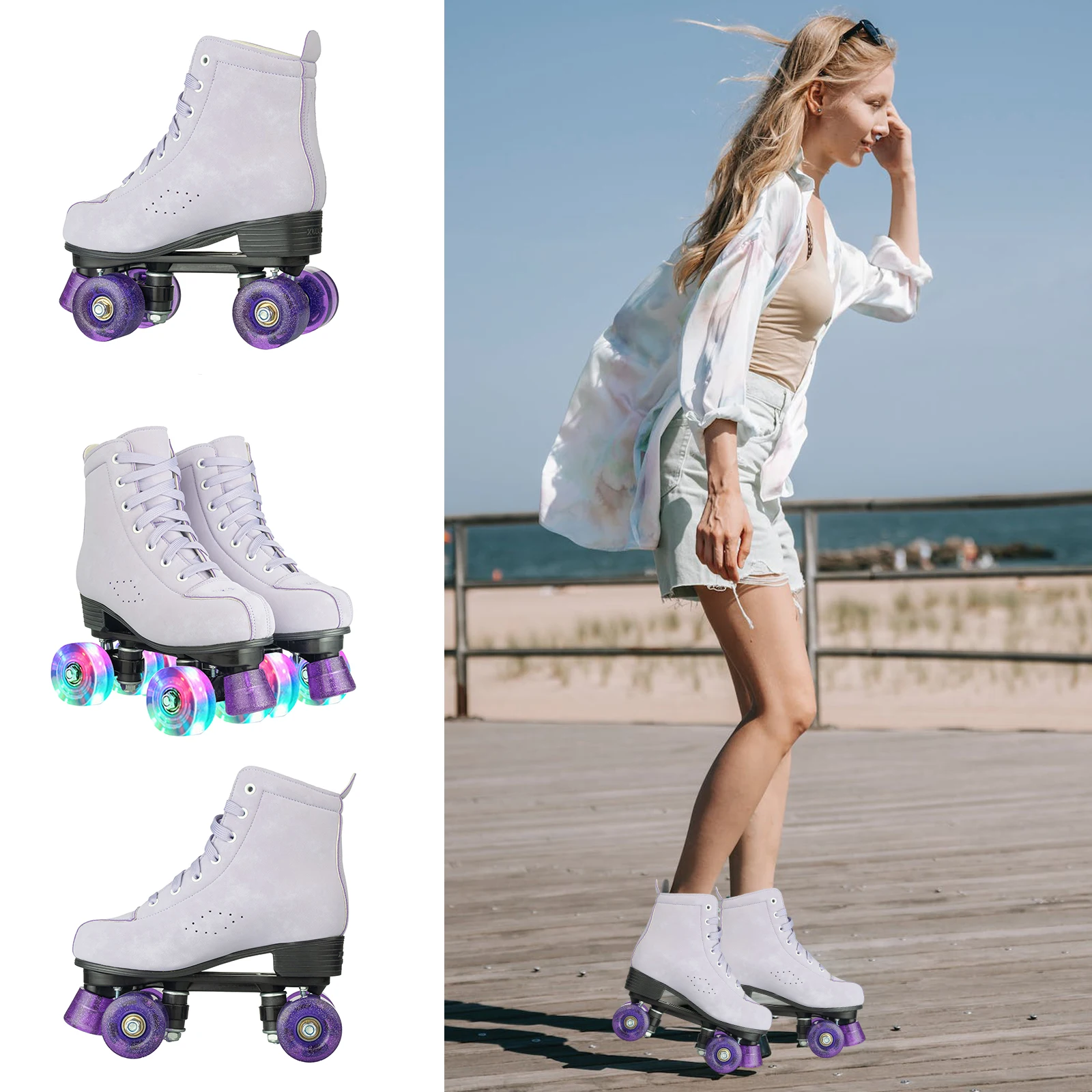 

Flashing Roller Skate Shoes 4 Wheels Skates For Women Adult Beginner High Top Double-Row Quad Sneakers Outdoor Skating Training